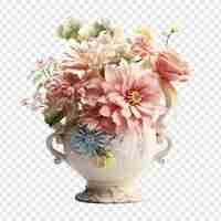 Free PSD antique porcelain vase with painted flowers isolated on transparent background