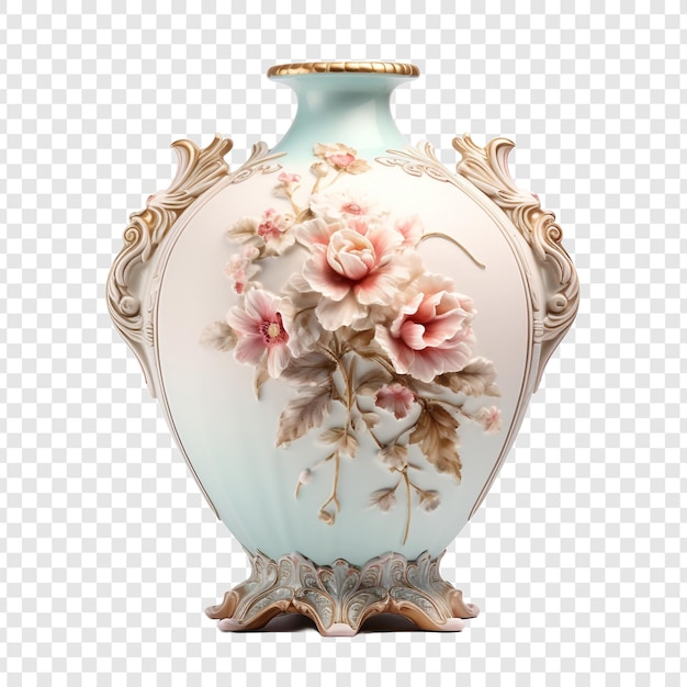 PSD gratuito vaso di porcellana antico con fiori dipinti isolati su uno sfondo trasparente
