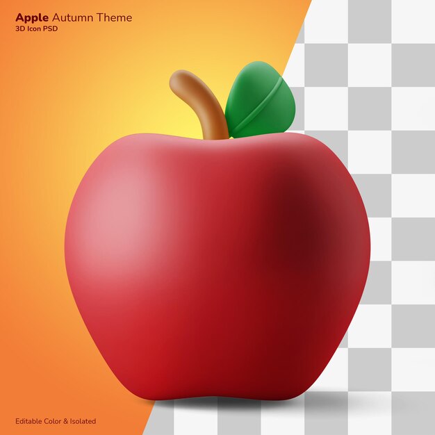 Apple autumn fruit 3d illustration rendering 3d icon editable isolated