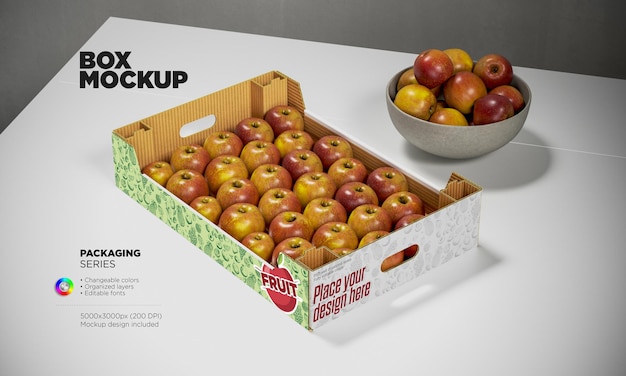 Картонный лоток apple или макет коробки в 3d-рендеринге
