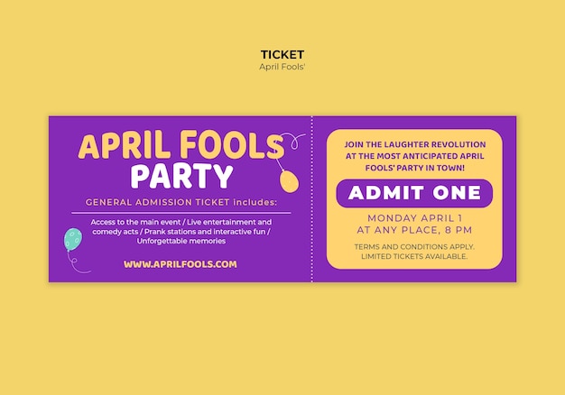 Free PSD april fools' celebration ticket template