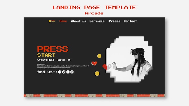 無料PSD アーケードランディングページのコンセプト