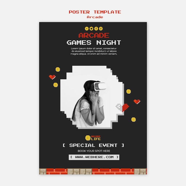 PSD gratuito tema del modello di poster arcade