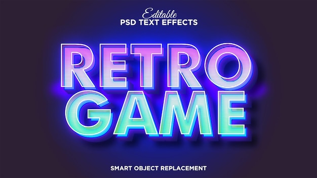 Free PSD arcade retro game text effect with modern color style