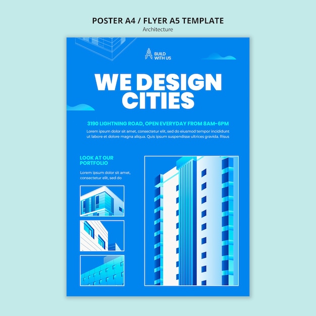 Free PSD architect studio vertical poster template