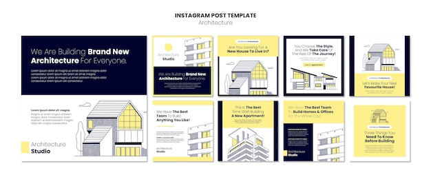 無料PSD 建築と建物のinstagramの投稿コレクション