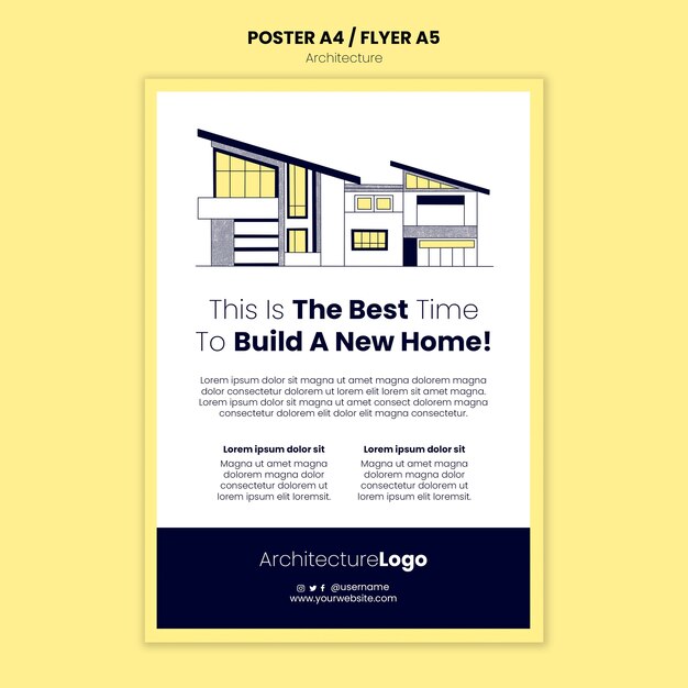 PSD gratuito modello di poster verticale per architettura e costruzione