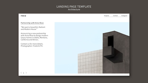 無料PSD 建築プロジェクトのランディング ページ テンプレート