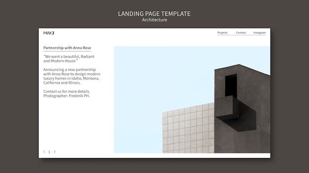 PSD gratuito modello di pagina di destinazione del progetto di architettura