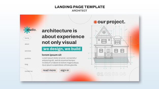 無料PSD 建築プロジェクトのランディング ページ