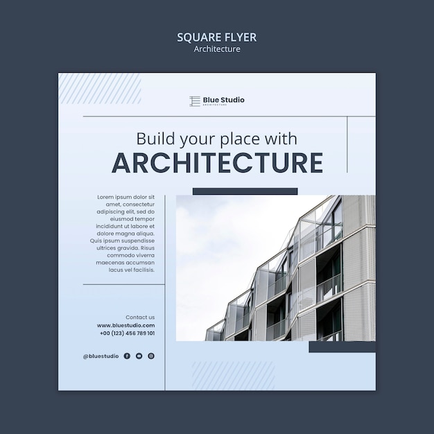 PSD gratuito modello di volantino quadrato di architettura