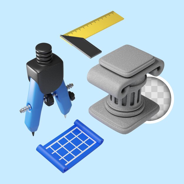 Architecture tools icons 3d illustration