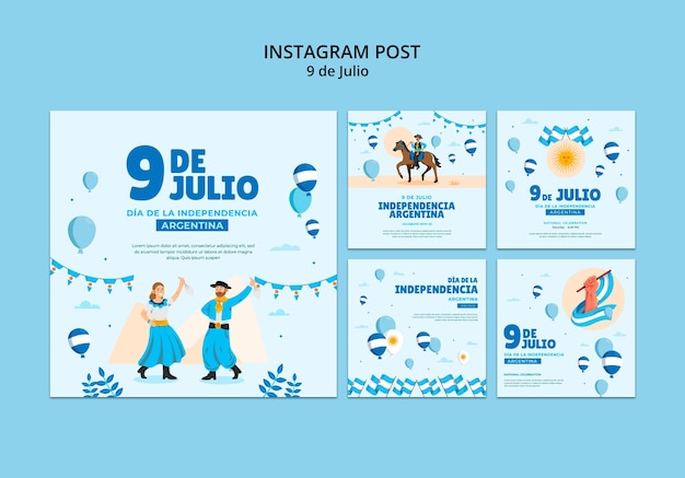 Free PSD argentina independence day  instagram posts