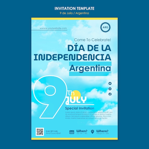 PSD gratuito modello di invito per la festa dell'indipendenza dell'argentina