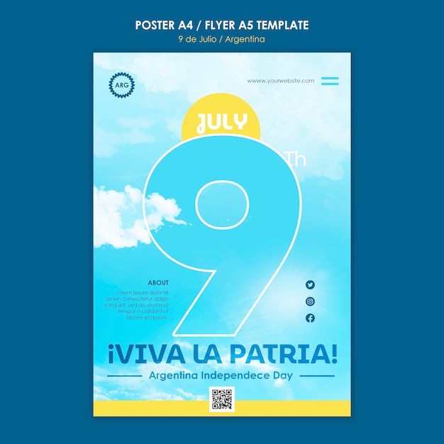 무료 PSD 아르헨티나 독립 기념일 포스터 템플릿