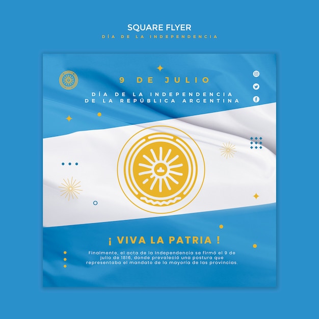 Free PSD argentinian independence day square flyer template