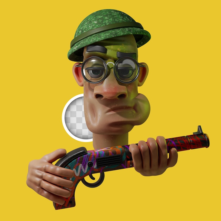Бесплатный PSD вооруженный военный мультфильм 3d иллюстрация