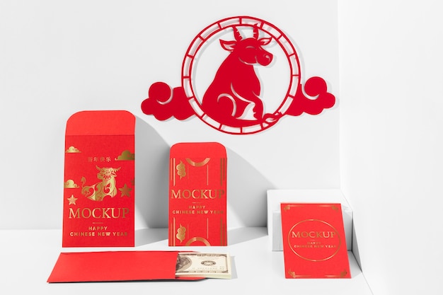 Arrangement of chinese new year elements mock-up