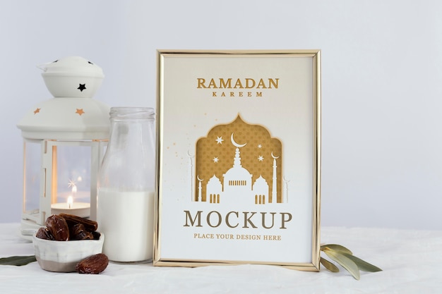 Arrangement of mock-up ramadan frame indoors