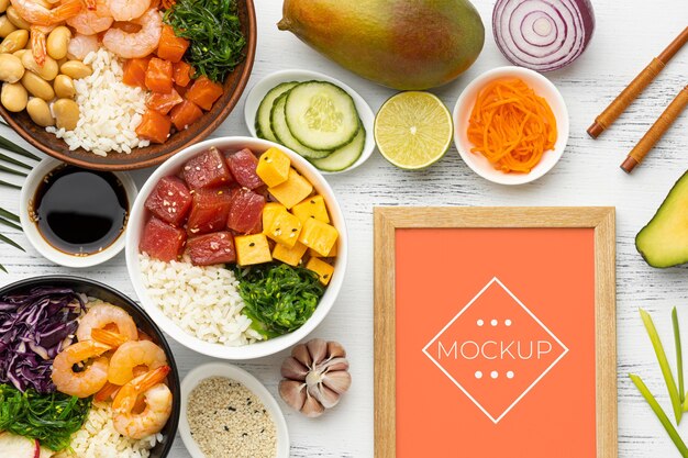 Download Free PSD | Arrangement of poke bowls with mock-up frame