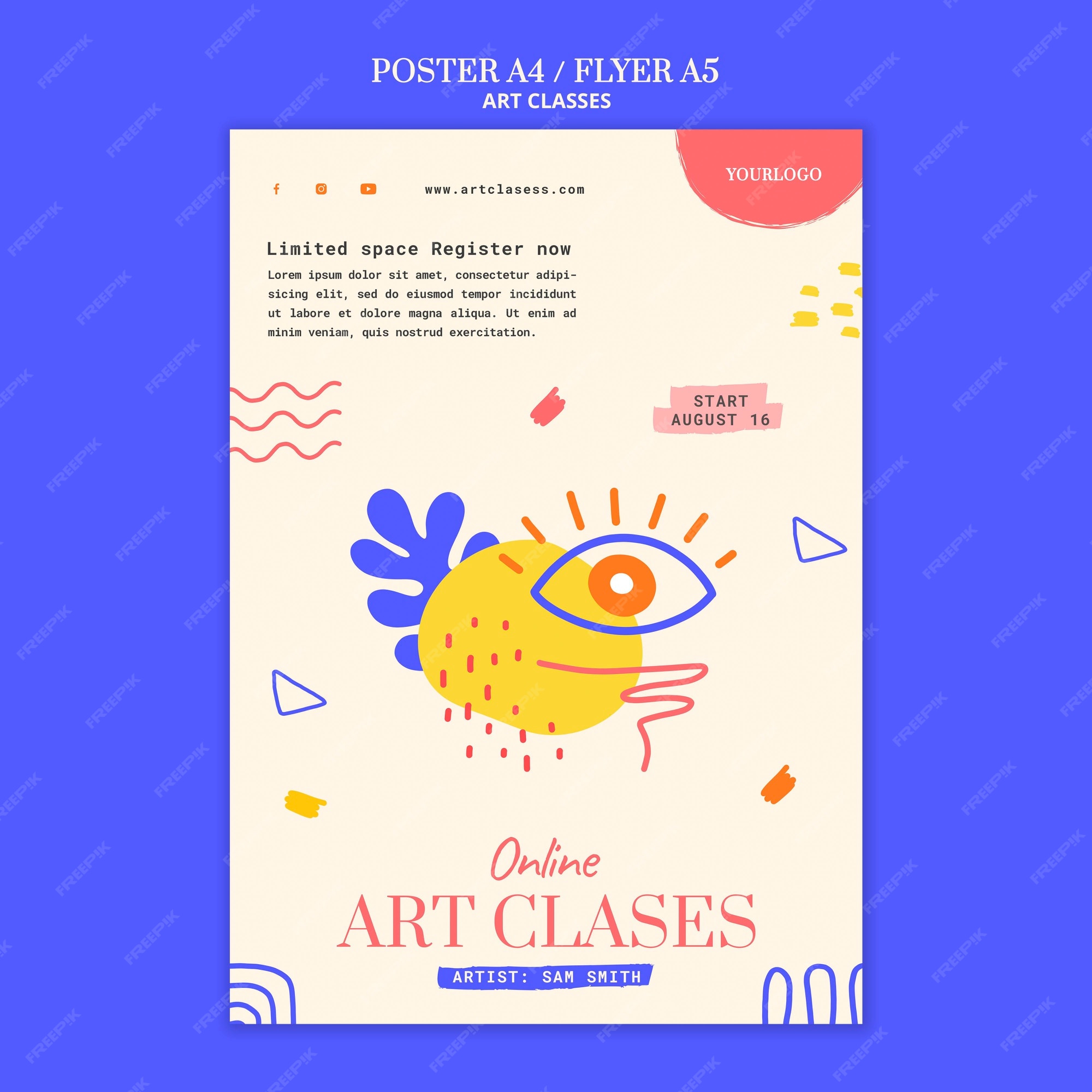 Free PSD | Art classes flyer template