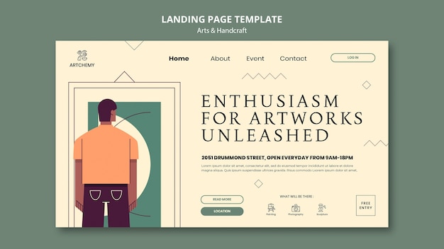 Free PSD art and craft landing page template design