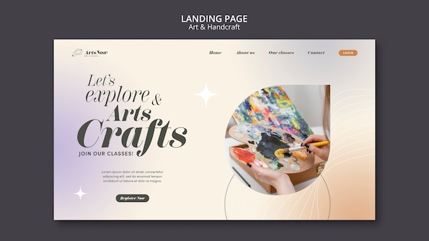 Free PSD art and craft landing page template design