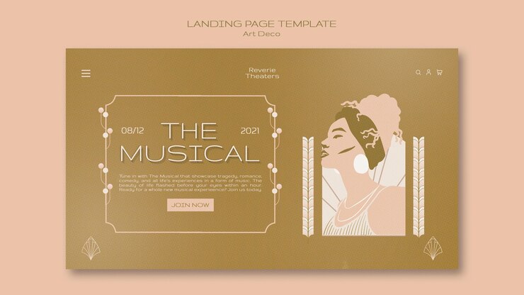 मुफ़्त PSD art deco musical landing page