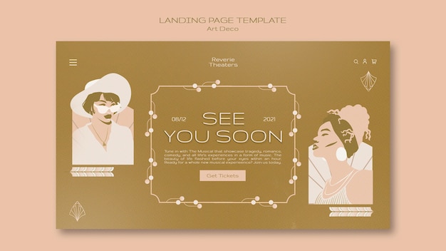 Free PSD art deco musical landing page