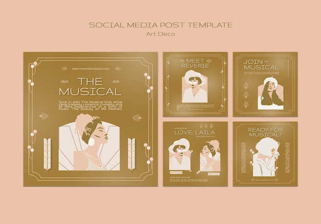 Free PSD art deco musical social media posts