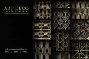 Free PSD art deco psd set seamless patterns on dark background