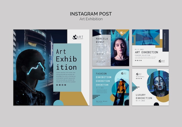 PSD gratuito collezione di post su instagram della galleria di mostre d'arte