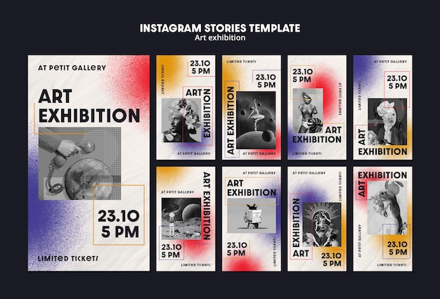 Free PSD art gallery and exhibition instagram stories collection