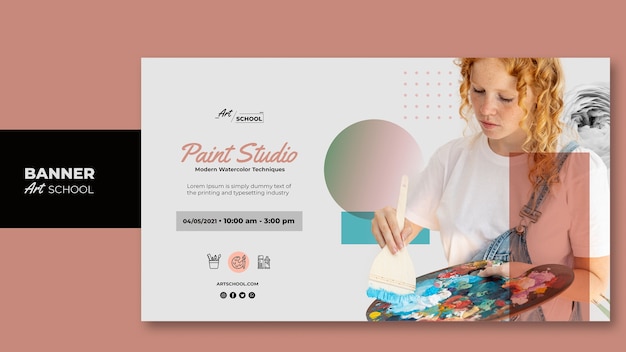 Free PSD art school banner with photo