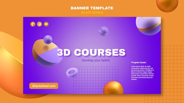 Free PSD art school  horizontal banner template