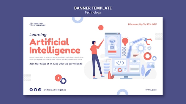 PSD gratuito modello di banner di intelligenza artificiale