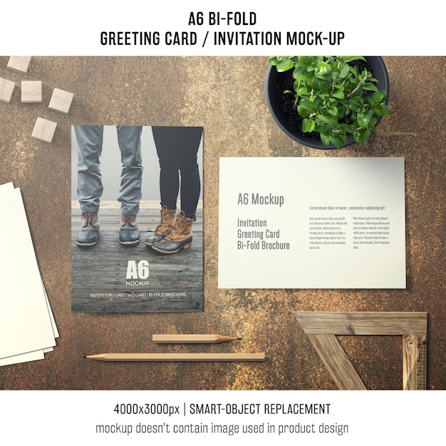 Artistic a6 bi-fold greeting card mockup free PSD download
