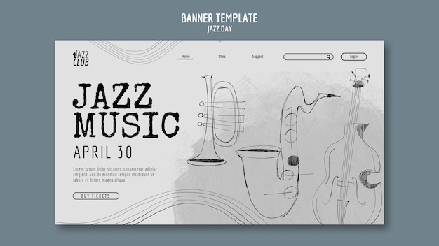 Free PSD artistic jazz day banner template