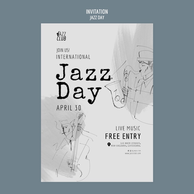 Free PSD artistic jazz day invitation template