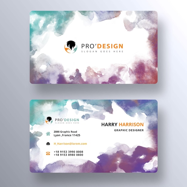 Free PSD artistic watercolor psd business card template