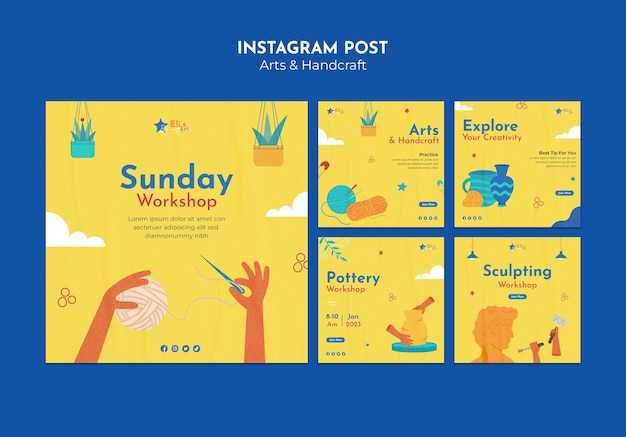 無料PSD アートとハンドクラフトのinstagram投稿テンプレート