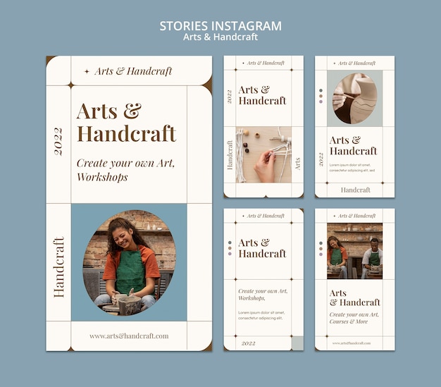 Design del modello di storie di instagram di arti e mestieri