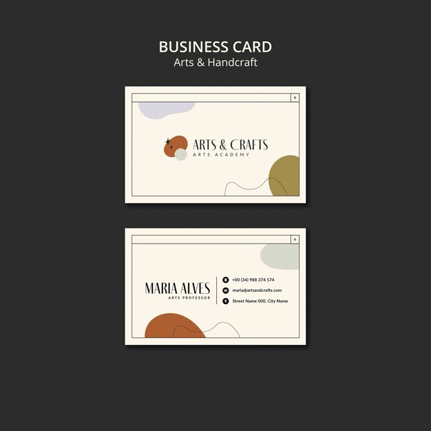Arts and crafts lessons horizontal business card template with abstract shapes