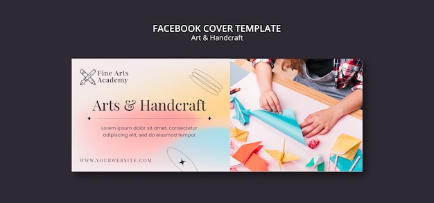 Arts and crafts social media cover template for kids with gradient colors