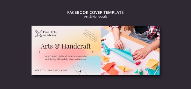 Arts and crafts social media cover template for kids with gradient colors