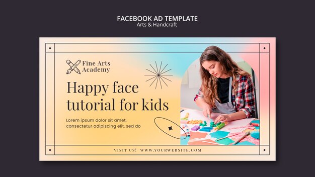 Arts and crafts social media promo template for kids with gradient colors