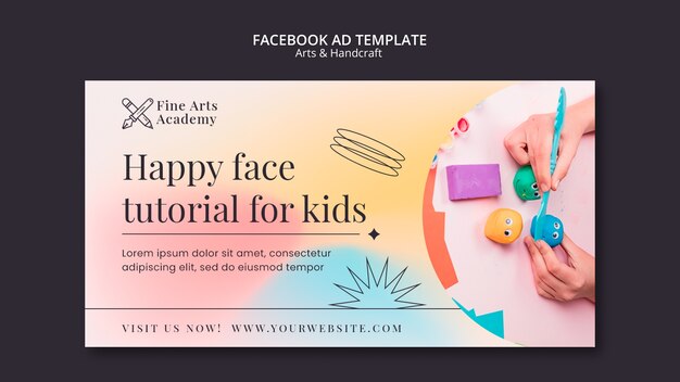 Arts and crafts social media promo template for kids with gradient colors