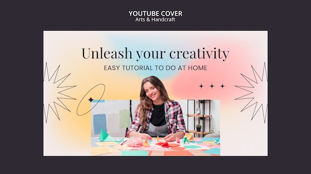 Free PSD arts and crafts youtube cover template for kids with gradient colors