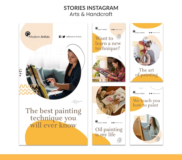 PSD gratuito set di storie di instagram di arti e artigianato