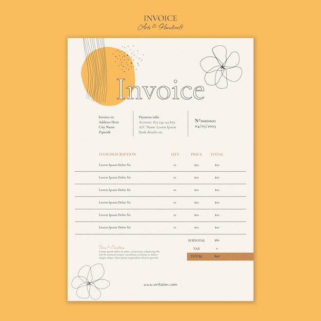 Free PSD arts and handcraft invoice template